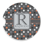 Gray Dots Sandstone Car Coaster - Single (Personalized)