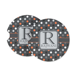 Gray Dots Sandstone Car Coasters - Set of 2 (Personalized)