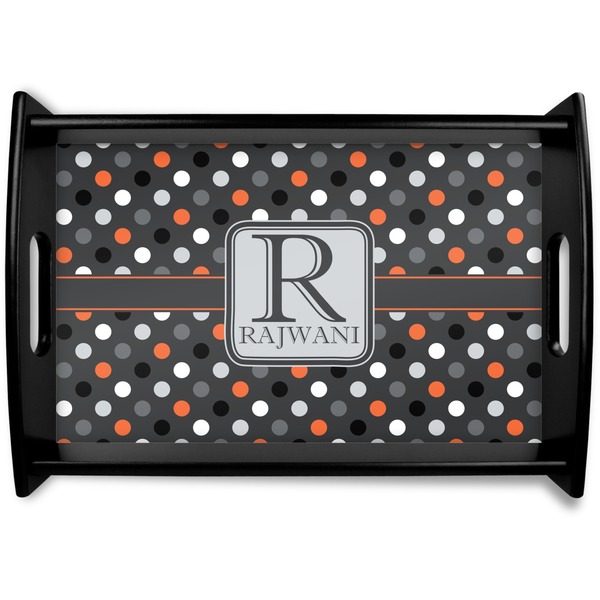 Custom Gray Dots Black Wooden Tray - Small (Personalized)