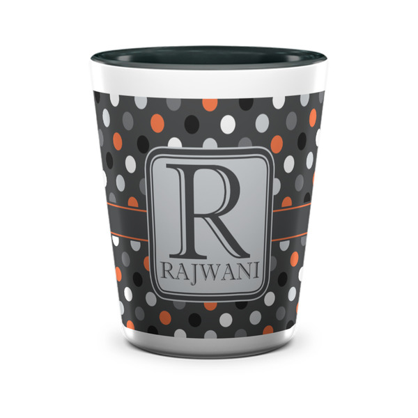 Custom Gray Dots Ceramic Shot Glass - 1.5 oz - Two Tone - Single (Personalized)