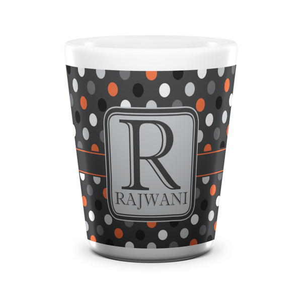 Custom Gray Dots Ceramic Shot Glass - 1.5 oz - White - Single (Personalized)