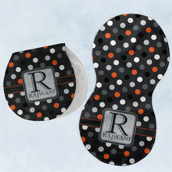 Custom Gray Dots Burp Pads - Velour - Set of 2 w/ Name and Initial