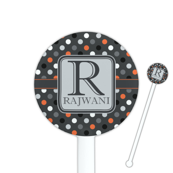 Custom Gray Dots 5.5" Round Plastic Stir Sticks - White - Double Sided (Personalized)