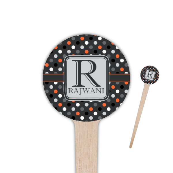 Custom Gray Dots 4" Round Wooden Food Picks - Single Sided (Personalized)