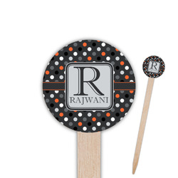 Gray Dots 6" Round Wooden Food Picks - Single Sided (Personalized)