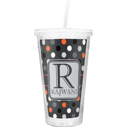 Gray Dots Double Wall Tumbler with Straw (Personalized)