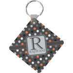 Gray Dots Diamond Plastic Keychain w/ Name and Initial