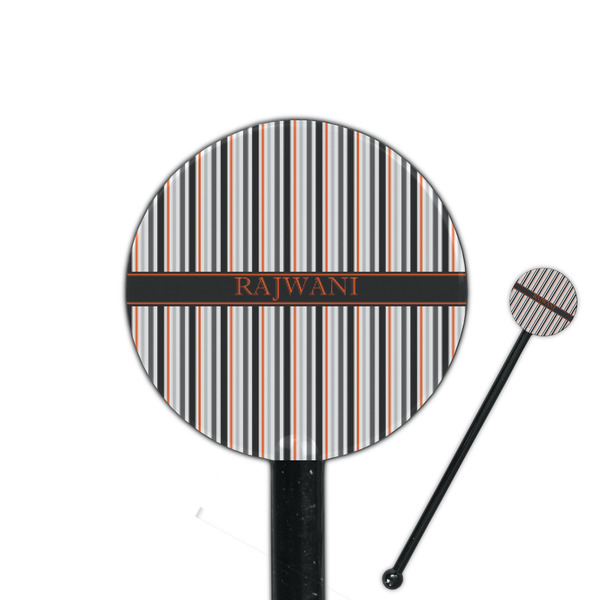 Custom Gray Stripes 5.5" Round Plastic Stir Sticks - Black - Double Sided (Personalized)