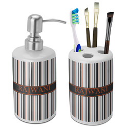 Gray Stripes Ceramic Bathroom Accessories Set (Personalized)