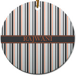 Gray Stripes Round Ceramic Ornament w/ Name or Text