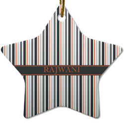 Gray Stripes Star Ceramic Ornament w/ Name or Text