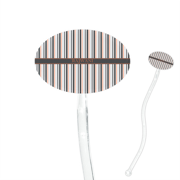 Custom Gray Stripes 7" Oval Plastic Stir Sticks - Clear (Personalized)