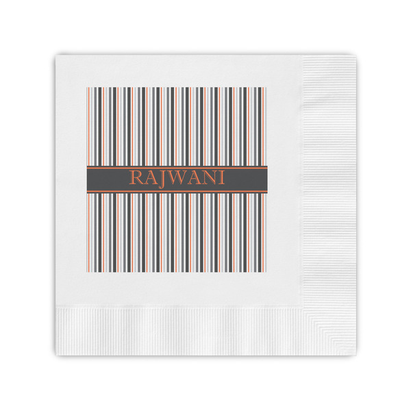 Custom Gray Stripes Coined Cocktail Napkins (Personalized)