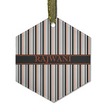 Gray Stripes Flat Glass Ornament - Hexagon w/ Name or Text