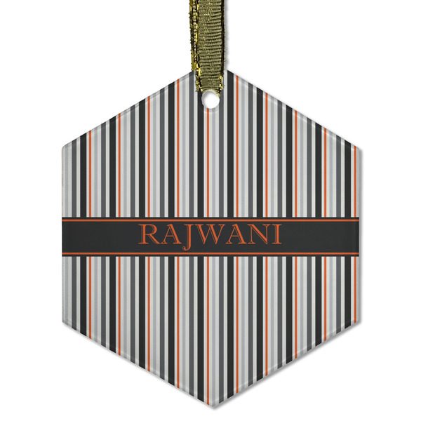 Custom Gray Stripes Flat Glass Ornament - Hexagon w/ Name or Text