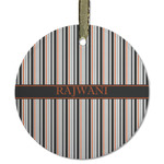 Gray Stripes Flat Glass Ornament - Round w/ Name or Text