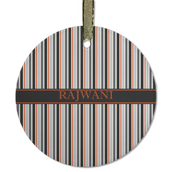 Gray Stripes Flat Glass Ornament - Round w/ Name or Text