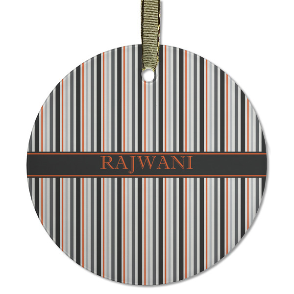 Custom Gray Stripes Flat Glass Ornament - Round w/ Name or Text