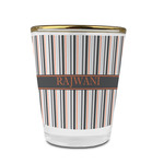 Gray Stripes Glass Shot Glass - 1.5 oz - with Gold Rim - Single (Personalized)