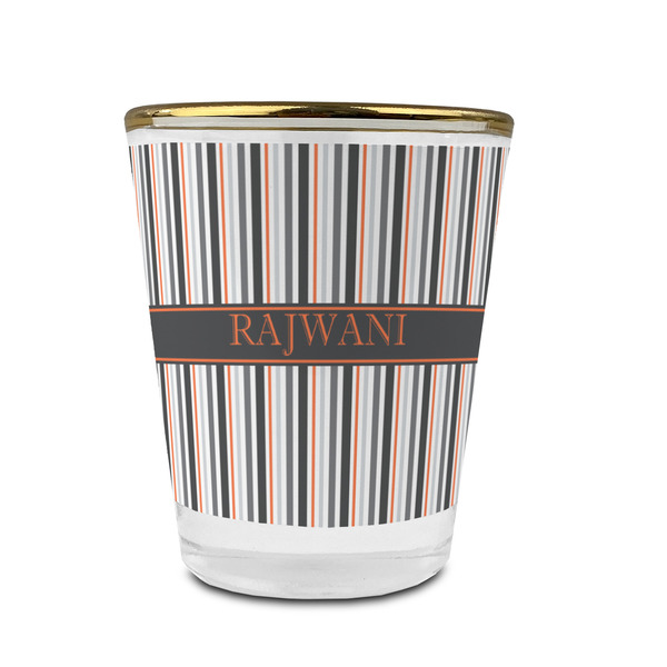 Custom Gray Stripes Glass Shot Glass - 1.5 oz - with Gold Rim - Single (Personalized)