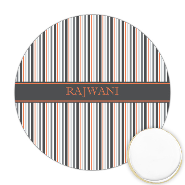 Custom Gray Stripes Printed Cookie Topper - Round (Personalized)