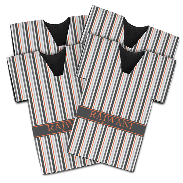 Custom Gray Stripes Jersey Bottle Cooler - Set of 4 (Personalized)