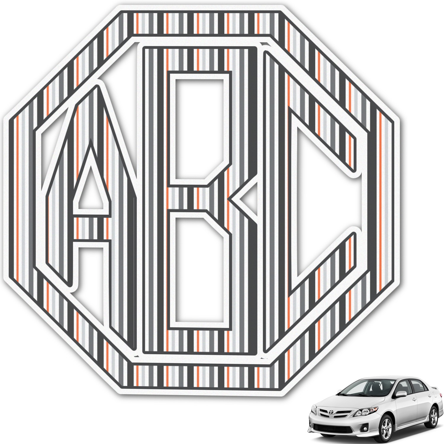 Gray Stripes Monogram Car  Decal  Personalized 