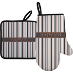 Gray Stripes Oven Mitt & Pot Holder Set w/ Name or Text