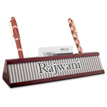 Gray Stripes Red Mahogany Nameplate with Business Card Holder (Personalized)