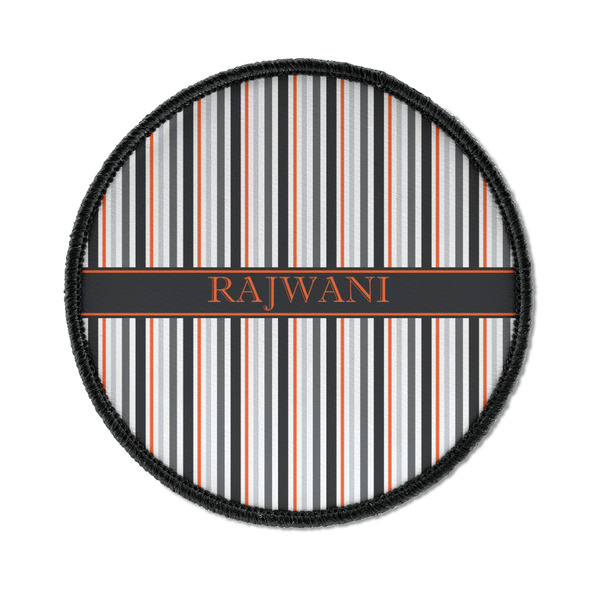 Custom Gray Stripes Iron On Round Patch w/ Name or Text