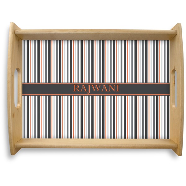 Custom Gray Stripes Natural Wooden Tray - Large (Personalized)