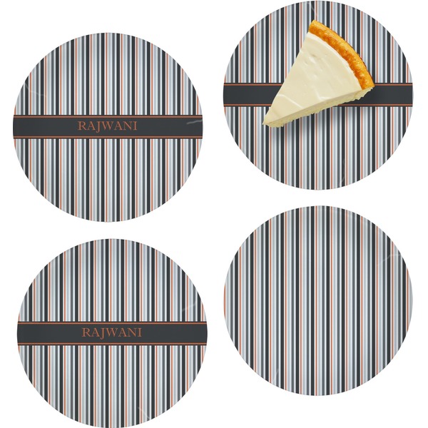 Custom Gray Stripes Set of 4 Glass Appetizer / Dessert Plate 8" (Personalized)