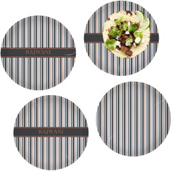 Gray Stripes Set of 4 Glass Lunch / Dinner Plate 10" (Personalized)