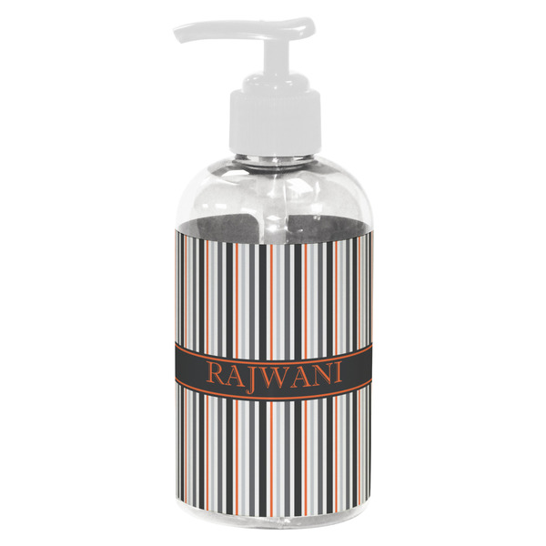 Custom Gray Stripes Plastic Soap / Lotion Dispenser (8 oz - Small - White) (Personalized)