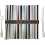 Gray Stripes 9.5" Glass Square Lunch / Dinner Plate- Single or Set of 4 (Personalized)