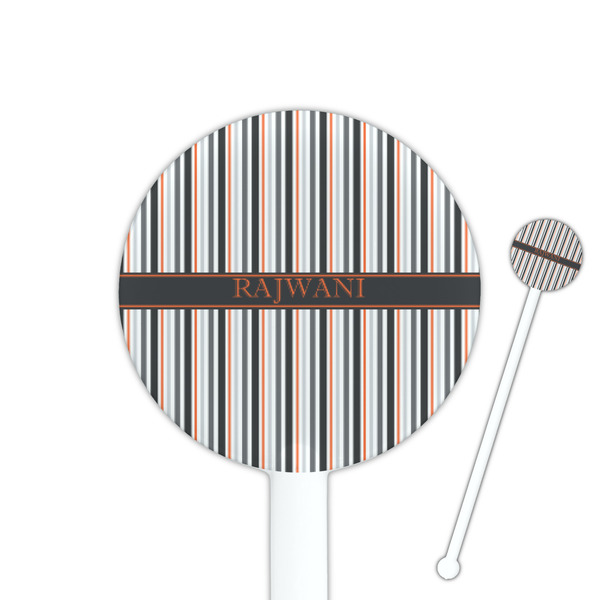 Custom Gray Stripes 5.5" Round Plastic Stir Sticks - White - Single Sided (Personalized)