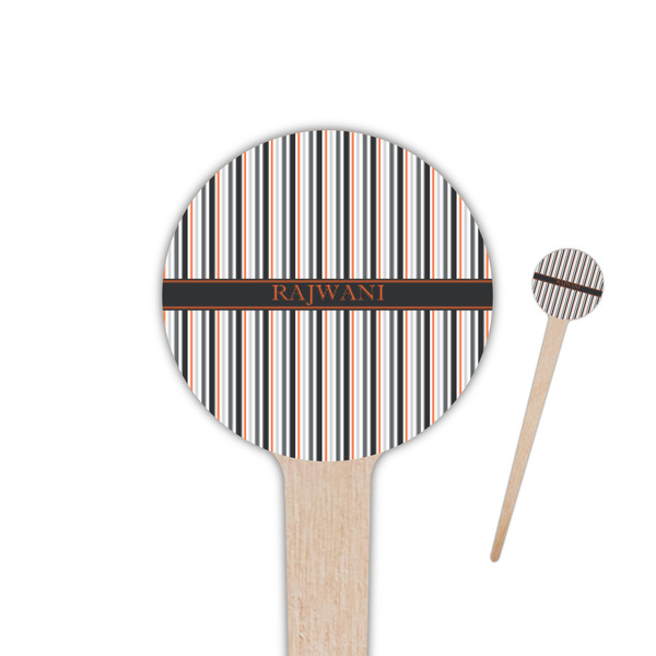 Custom Gray Stripes 4" Round Wooden Food Picks - Single Sided (Personalized)