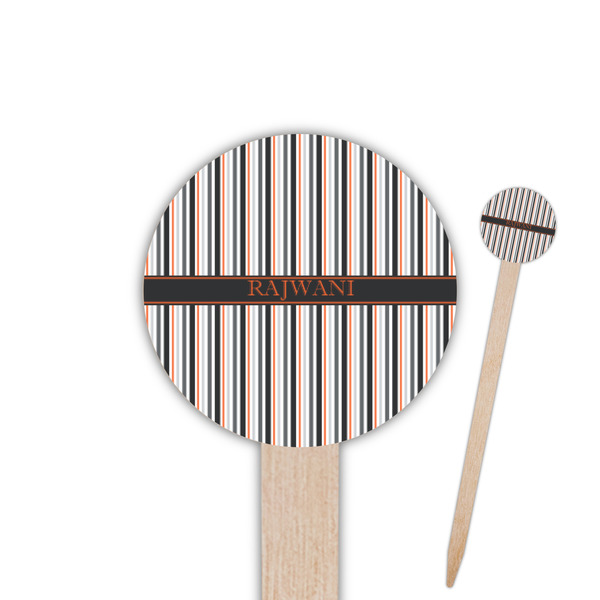 Custom Gray Stripes 6" Round Wooden Food Picks - Single Sided (Personalized)