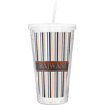 Gray Stripes Double Wall Tumbler with Straw (Personalized)