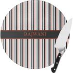 Gray Stripes Round Glass Cutting Board (Personalized)