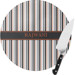 Gray Stripes Round Glass Cutting Board - Medium (Personalized)