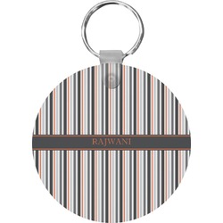 Gray Stripes Round Plastic Keychain (Personalized)