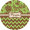 Green & Brown Toile & Chevron 1" Multipurpose Round Labels - Single Sticker