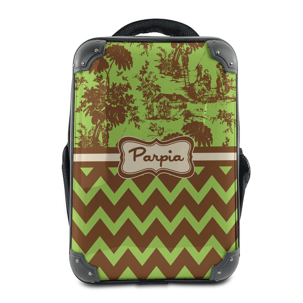 Custom Green & Brown Toile & Chevron 15" Hard Shell Backpack (Personalized)