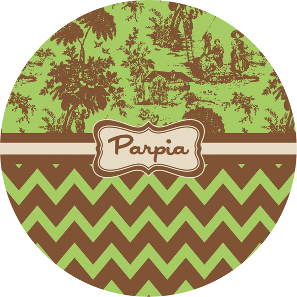 Custom Green & Brown Toile & Chevron Multipurpose Round Labels - 2" (Personalized)