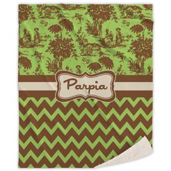 Green & Brown Toile & Chevron Sherpa Throw Blanket - 50"x60" (Personalized)