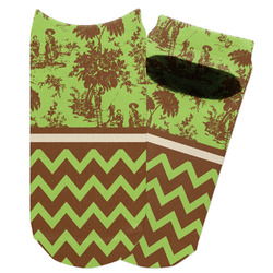 Green & Brown Toile & Chevron Adult Ankle Socks