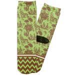 Green & Brown Toile & Chevron Adult Crew Socks