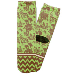 Green & Brown Toile & Chevron Adult Crew Socks