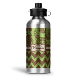 Green & Brown Toile & Chevron Water Bottle - Aluminum - 20 oz (Personalized)